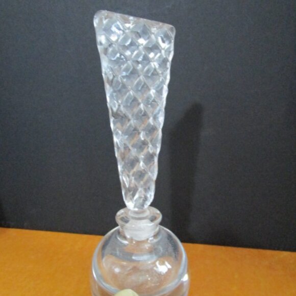 Pressed Glass Round Perfume Bottle Tall Etched Stopper-Partial Label - Picture 4 of 9
